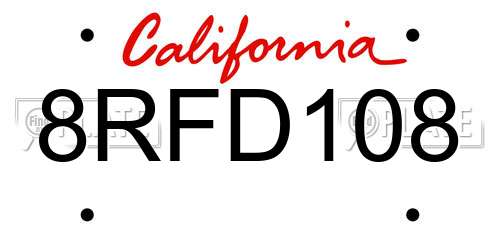 8RFD108 California License Plate