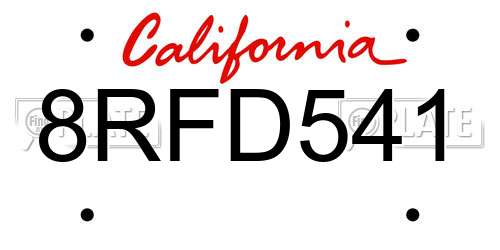 8RFD541 California License Plate