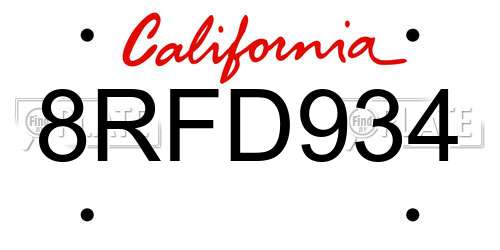 8RFD934 California License Plate