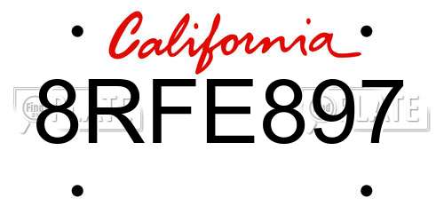 8RFE897 California License Plate