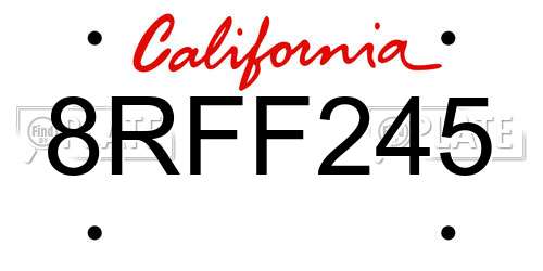 8RFF245 California License Plate
