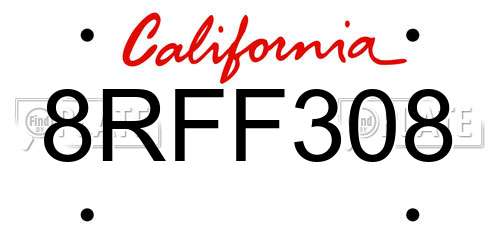 8RFF308 California License Plate