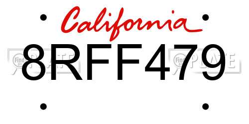 8RFF479 California License Plate