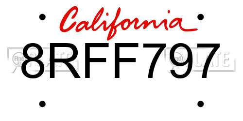 8RFF797 California License Plate