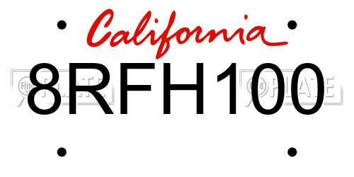 8RFH100 California License Plate
