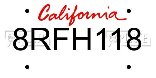 8RFH118 California License Plate