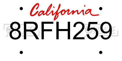 8RFH259 California License Plate