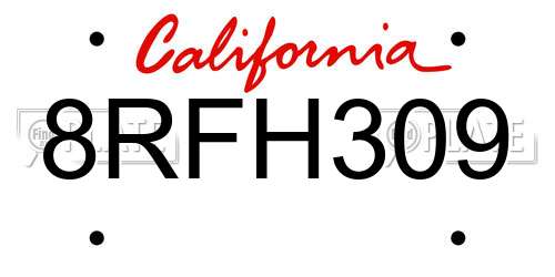 8RFH309 California License Plate