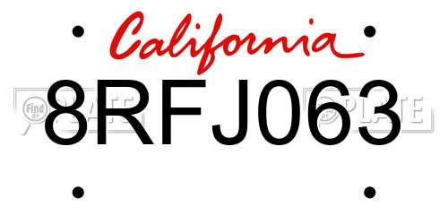 8RFJ063 California License Plate