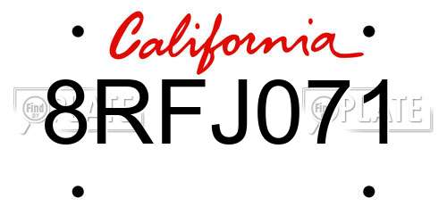 8RFJ071 California License Plate