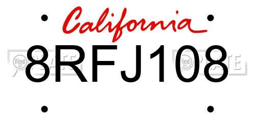 8RFJ108 California License Plate