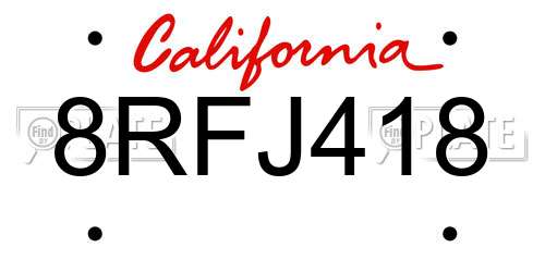 8RFJ418 California License Plate