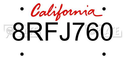 8RFJ760 California License Plate