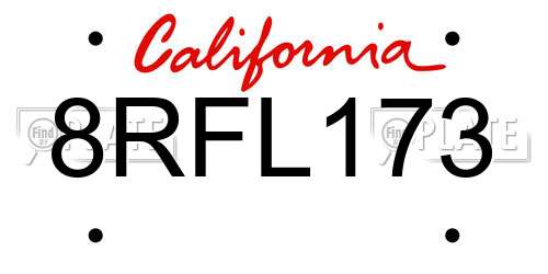 8RFL173 California License Plate