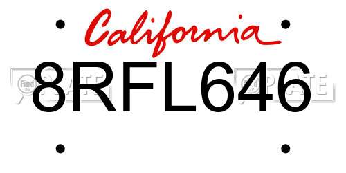 8RFL646 California License Plate