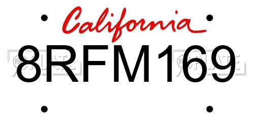8RFM169 California License Plate