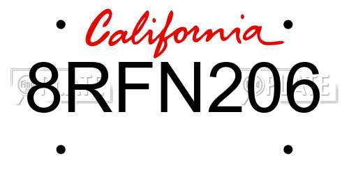 8RFN206 California License Plate