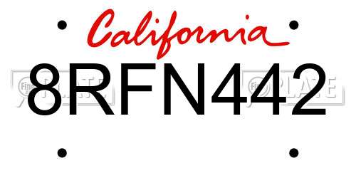 8RFN442 California License Plate
