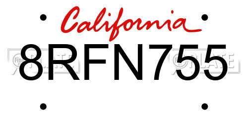 8RFN755 California License Plate