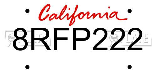 8RFP222 California License Plate