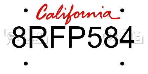 8RFP584 California License Plate