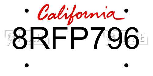 8RFP796 California License Plate