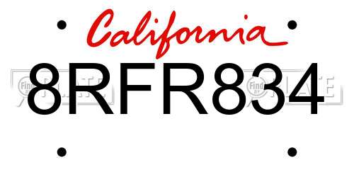 8RFR834 California License Plate