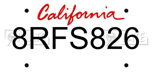 8RFS826 California License Plate