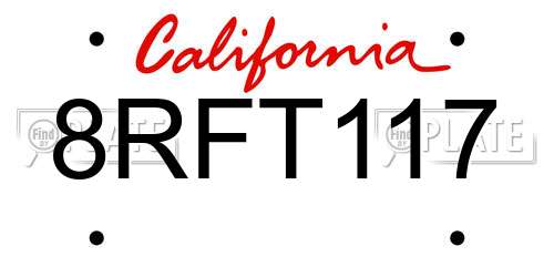 8RFT117 California License Plate