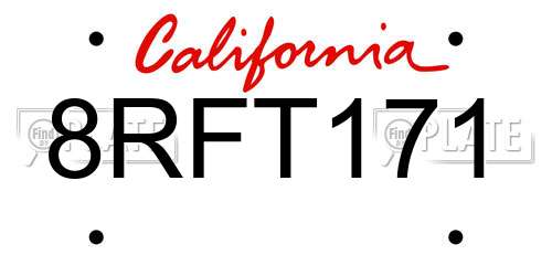 8RFT171 California License Plate