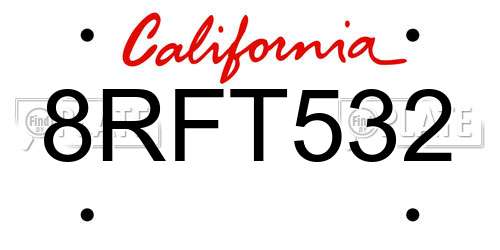 8RFT532 California License Plate