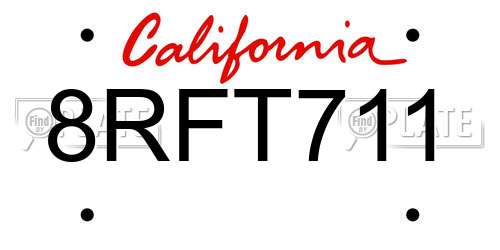 8RFT711 California License Plate