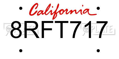 8RFT717 California License Plate