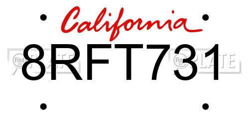 8RFT731 California License Plate