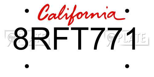 8RFT771 California License Plate