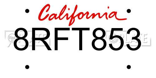 8RFT853 California License Plate