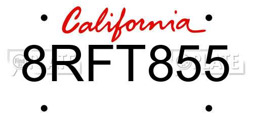8RFT855 California License Plate