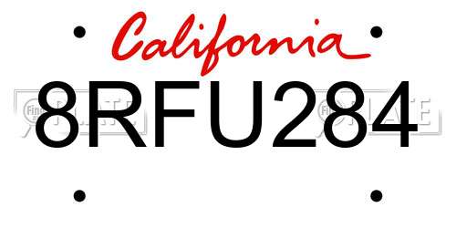 8RFU284 California License Plate