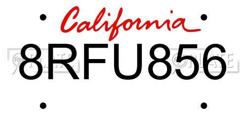 8RFU856 California License Plate