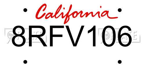 8RFV106 California License Plate