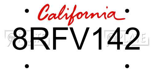 8RFV142 California License Plate