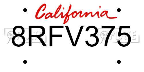 8RFV375 California License Plate