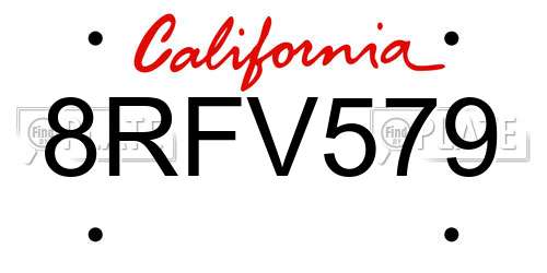 8RFV579 California License Plate