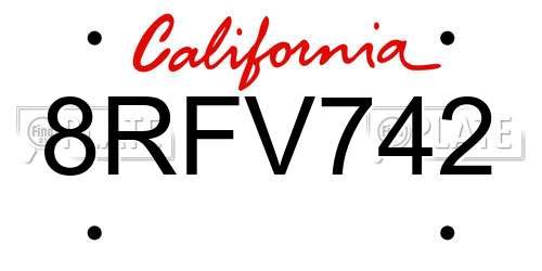 8RFV742 California License Plate