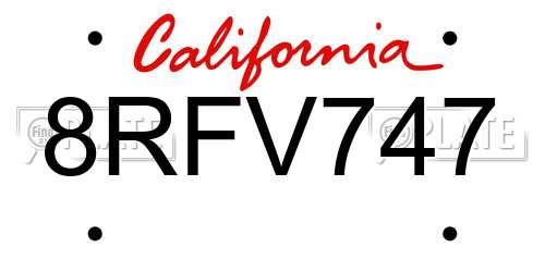 8RFV747 California License Plate