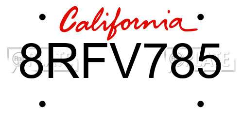 8RFV785 California License Plate