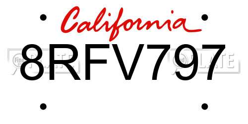 8RFV797 California License Plate