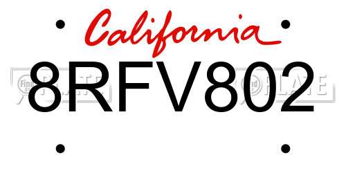 8RFV802 California License Plate