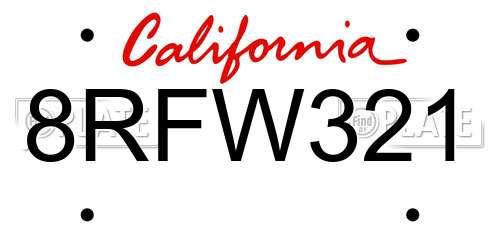 8RFW321 California License Plate