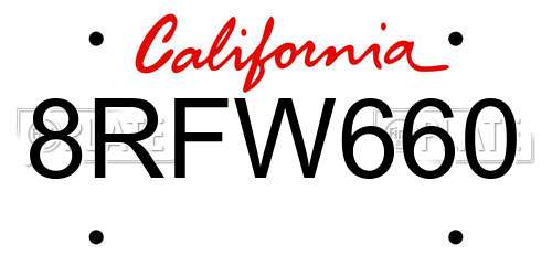 8RFW660 California License Plate